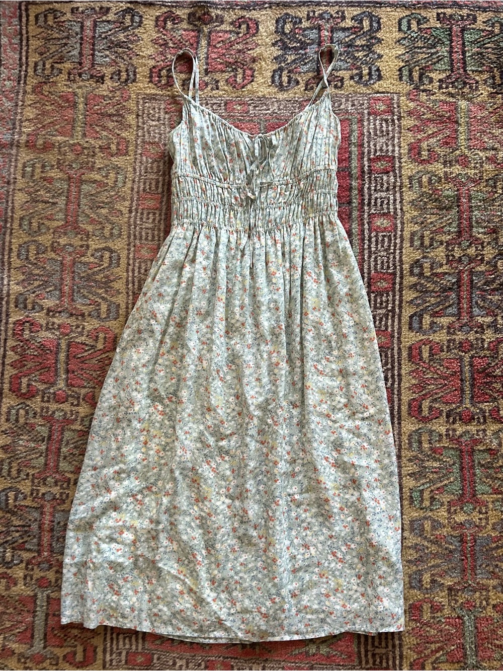 Rails Pale Green Floral Midi Dress with Orange and Yellow Accents
